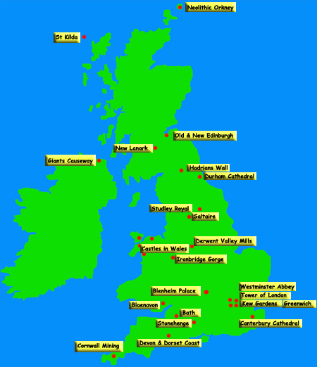 World Heritage Sites in Britain Map